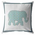 Palacedesigns 16 in. Elephant Indoor & Outdoor Throw Pillow Light Blue Gold & White PA3667614